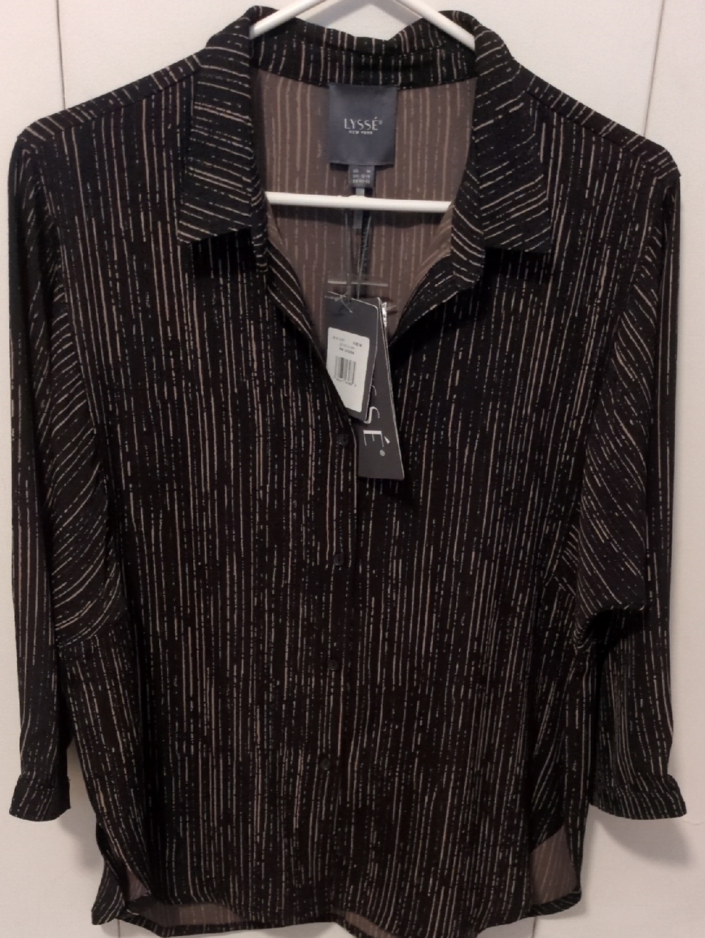 Lysse Black Blouse with Cream Pinstripes